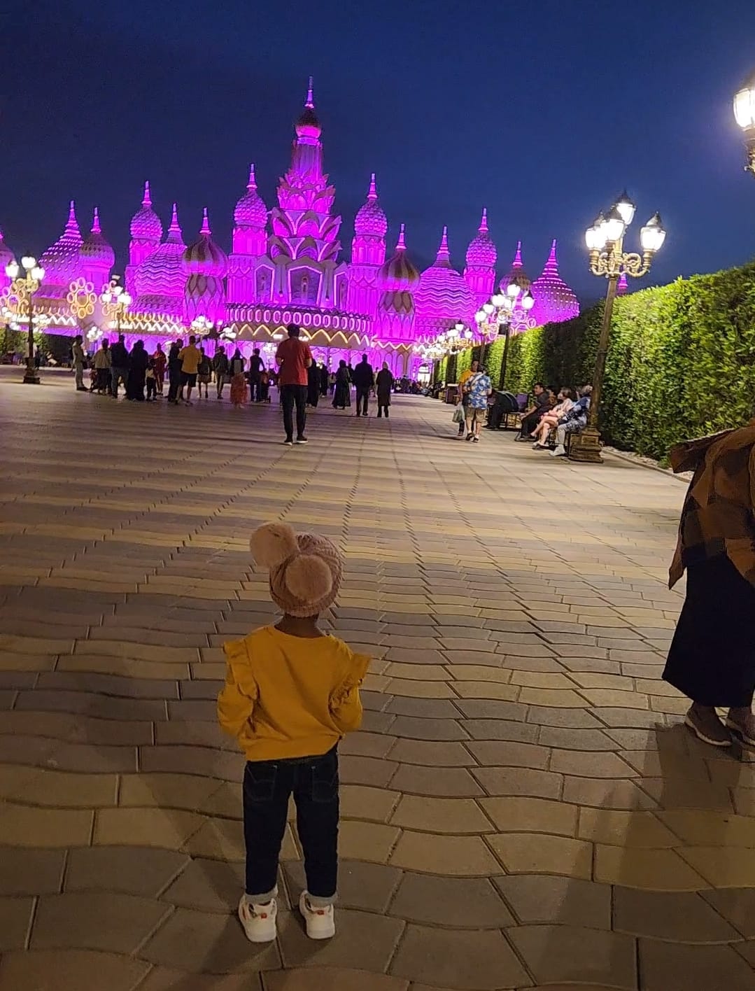Illuminated multicultural pavilions at Global Village