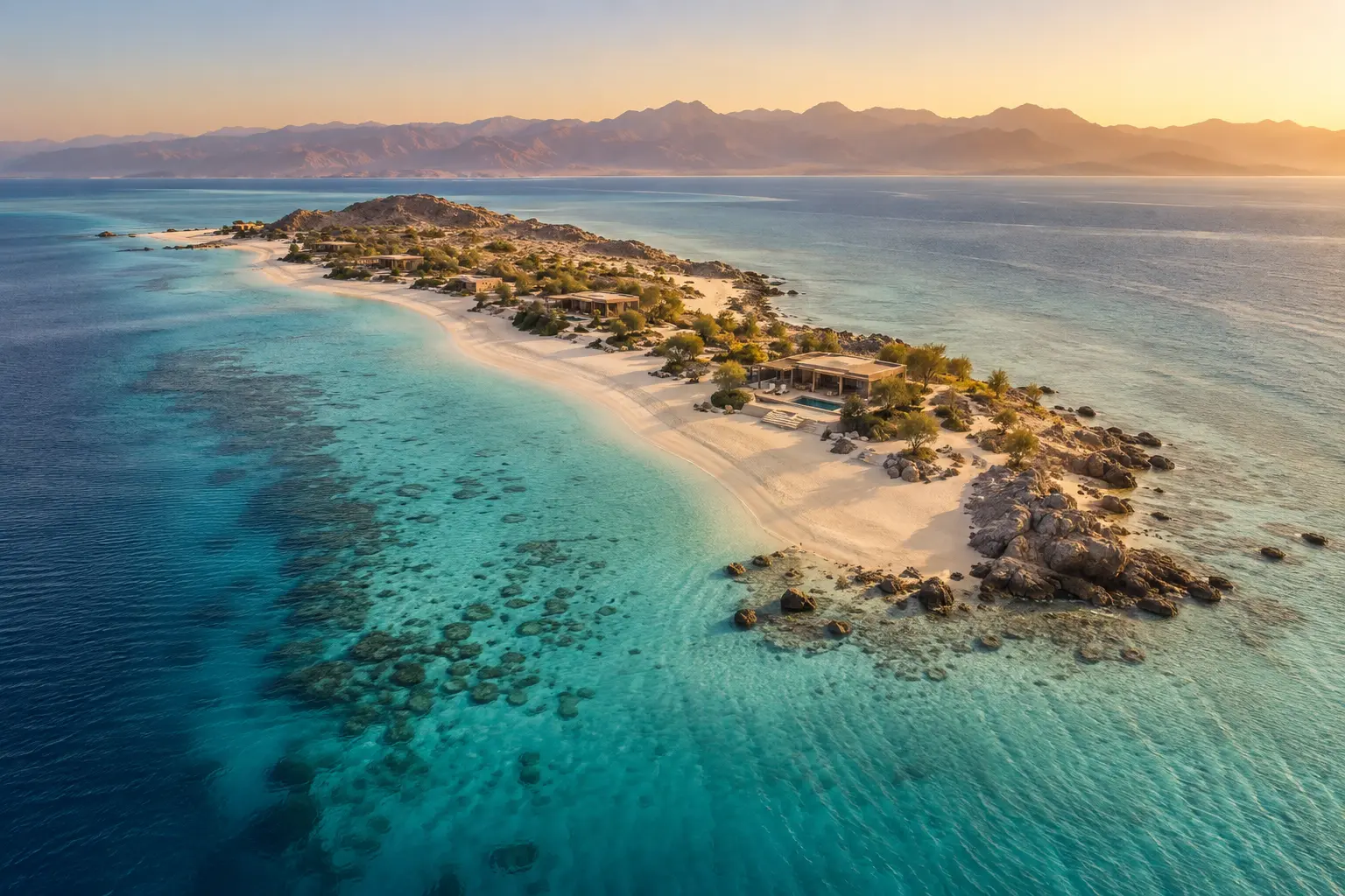 Premium island resort surrounded by clear Red Sea water