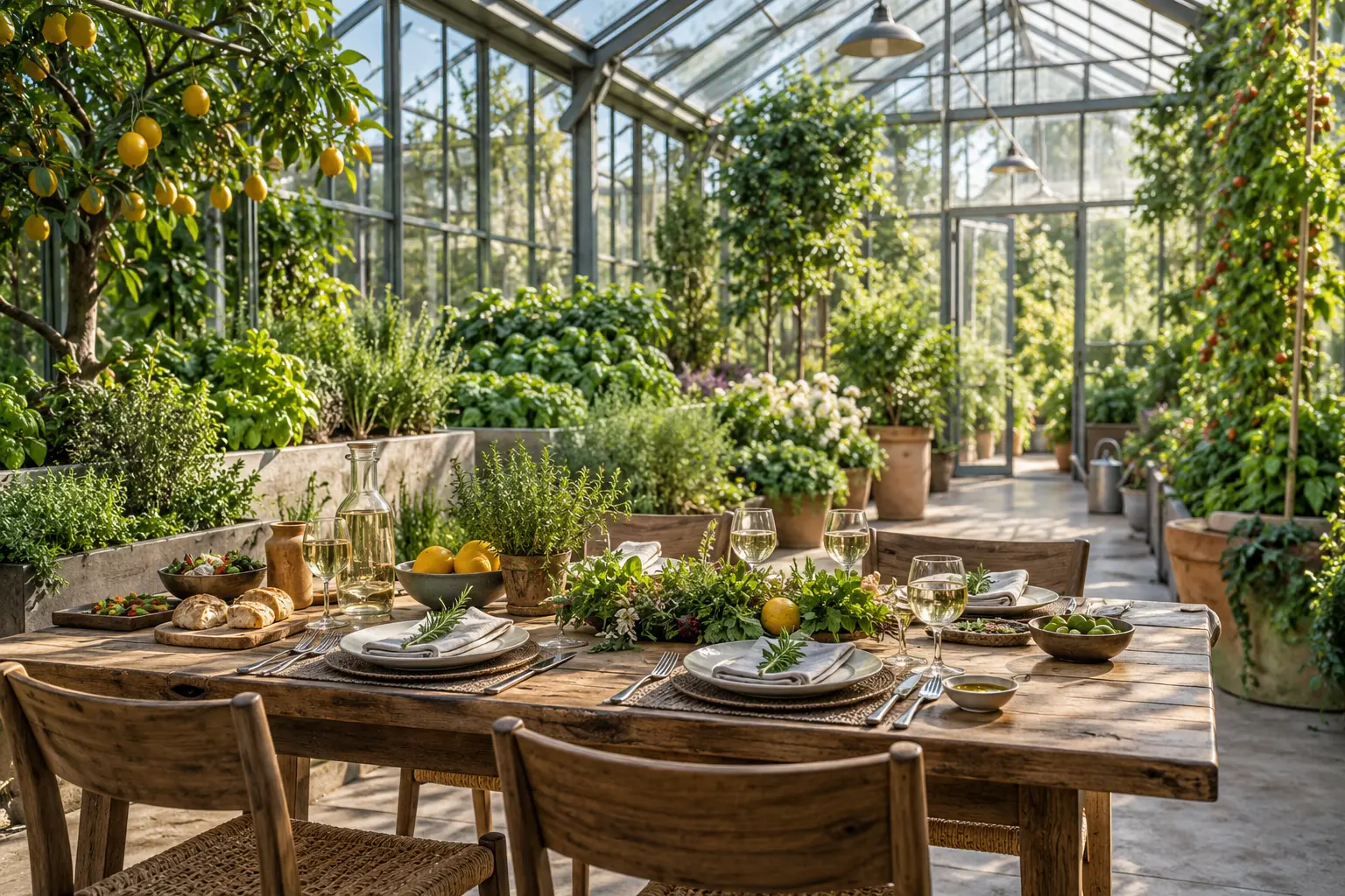 Travelers learning about food and agriculture in a greenhouse